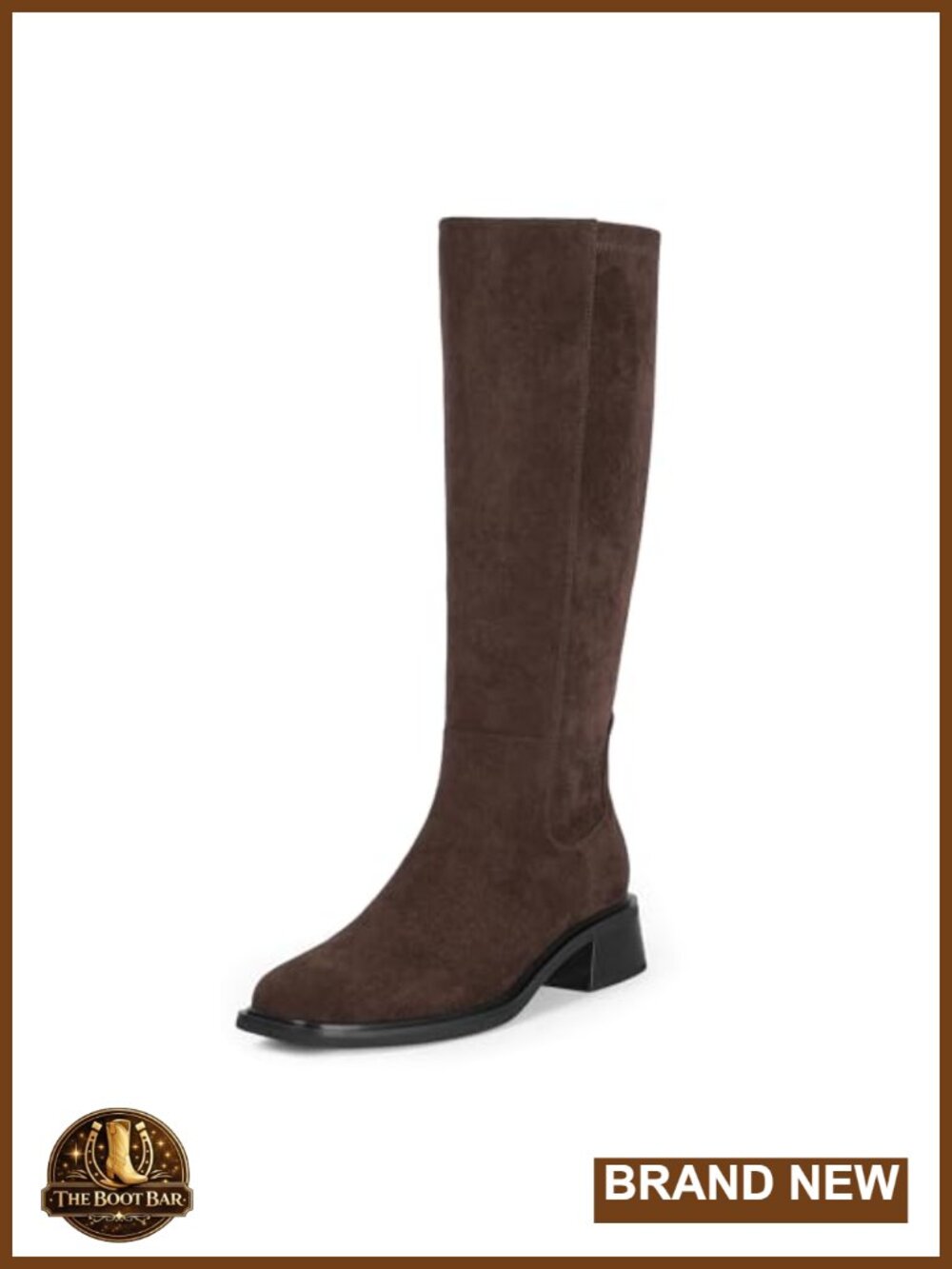 Women's Knee High Flat Block Heel Faux Suede Tall Boots Square Toe